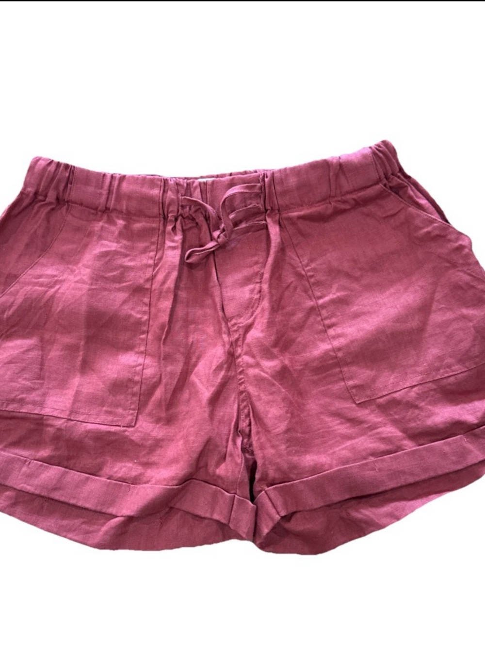 4our Dreamers Women’s 100% Linen Red Drawstring Shorts Size Small